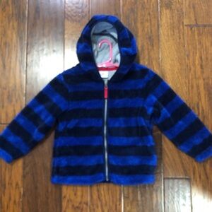 Hanna Andersson Marshmallow Blue/Black striped Jacket with lined hood 110 (5)